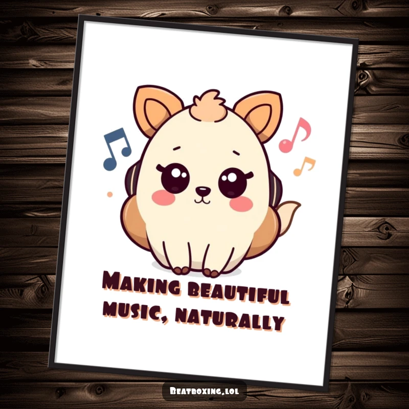 Funny free printable wall art of an animal character with musical notes and sound waves visually appearing, creating a vibrant atmosphere.