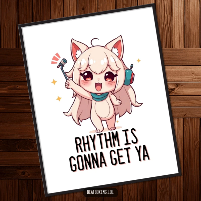 Funny free printable wall art of a character in a dynamic pose conveying audible rhythm, creating a sense of movement and energy.