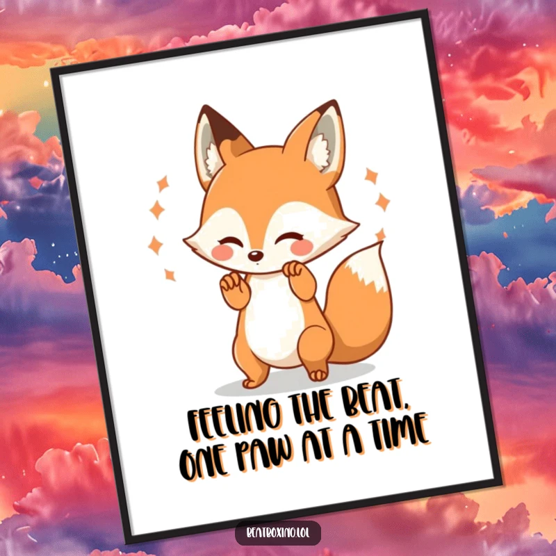 Funny Free Printable Wall Art: A playful fox character creating mesmerizing visual pulses with its paws, evoking joyful rhythm.