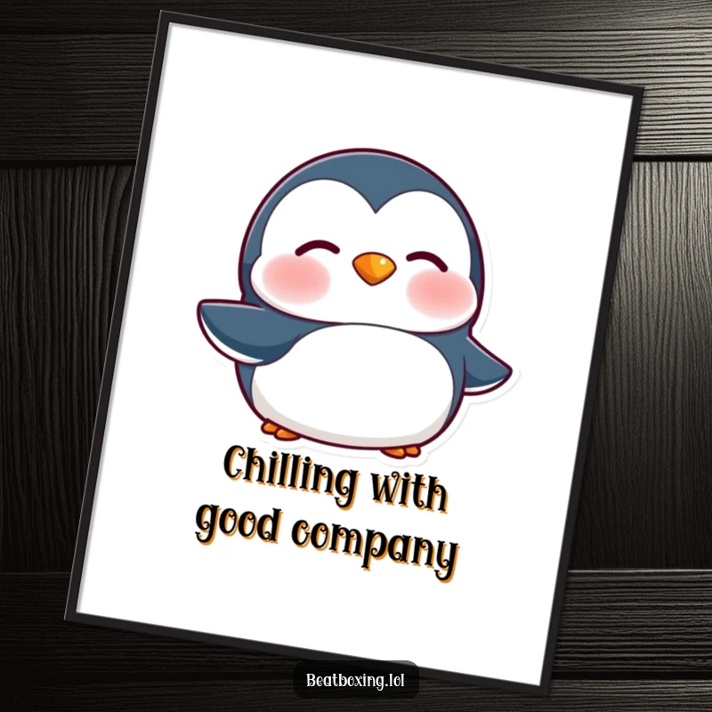 Funny Free Printable Penguin Wall Art: A penguin character vibrating its lips and making a 'brrr' sound.