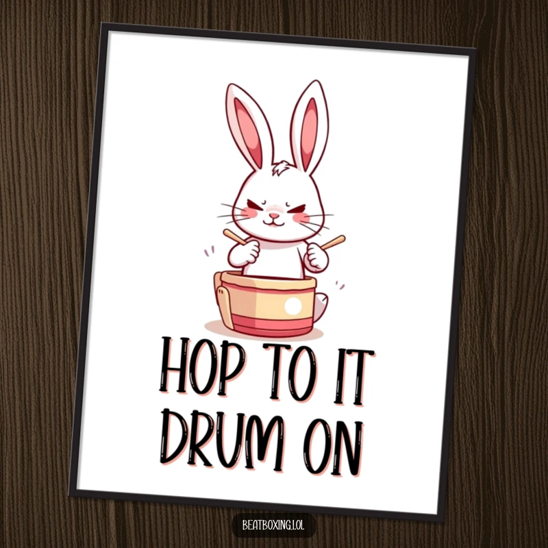 Funny Free Printable Rabbit Wall Art: A determined rabbit drumming paws rapidly, creating a lively, percussive vibe. Hilarious downloadable decor.