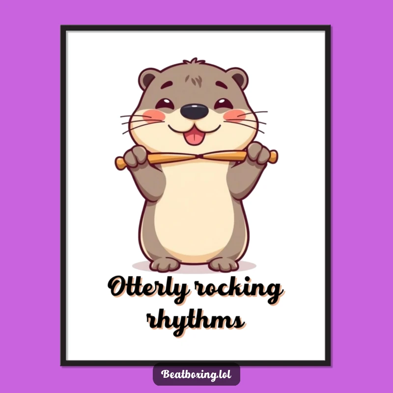 Funny Free Printable Wall Art: Cheerful Otter Drummer, Quirky Downloadable Decor for Music Fans