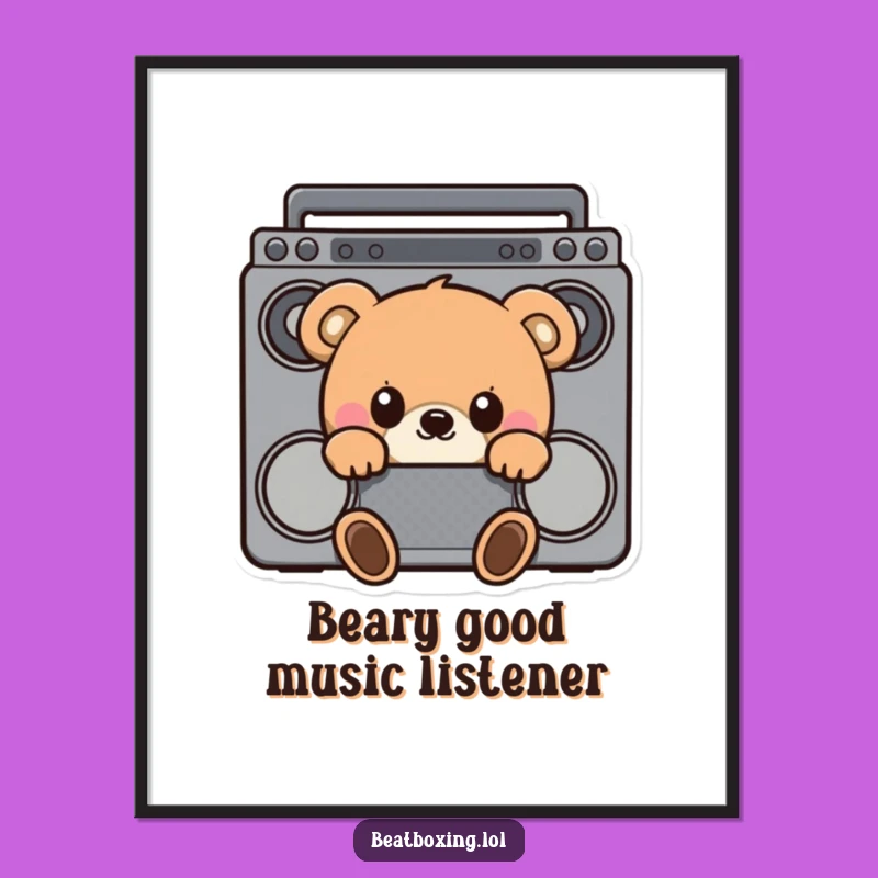 Funny Free Printable Wall Art: Curious Bear with Boombox, Quirky Downloadable Decor for Music Fans