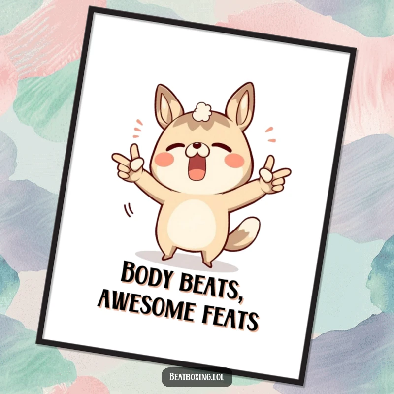 Funny Free Printable Wall Art of a determined animal character energetically pointing to body parts to make humorous sound effects.