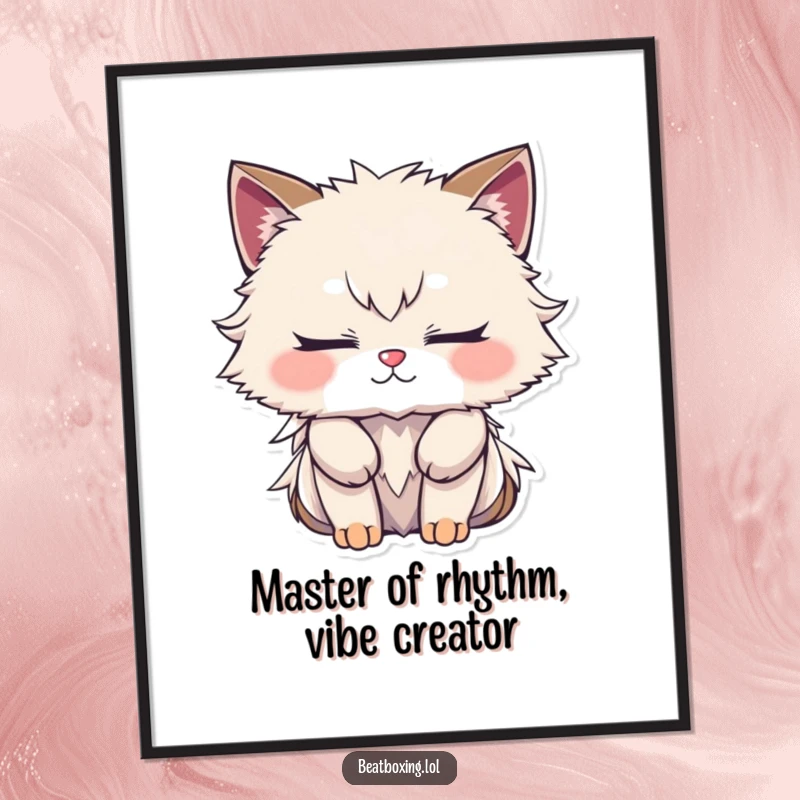 Funny Free Printable Wall Art: A furry character with closed eyes, deeply engrossed in the creation of a complex rhythm.