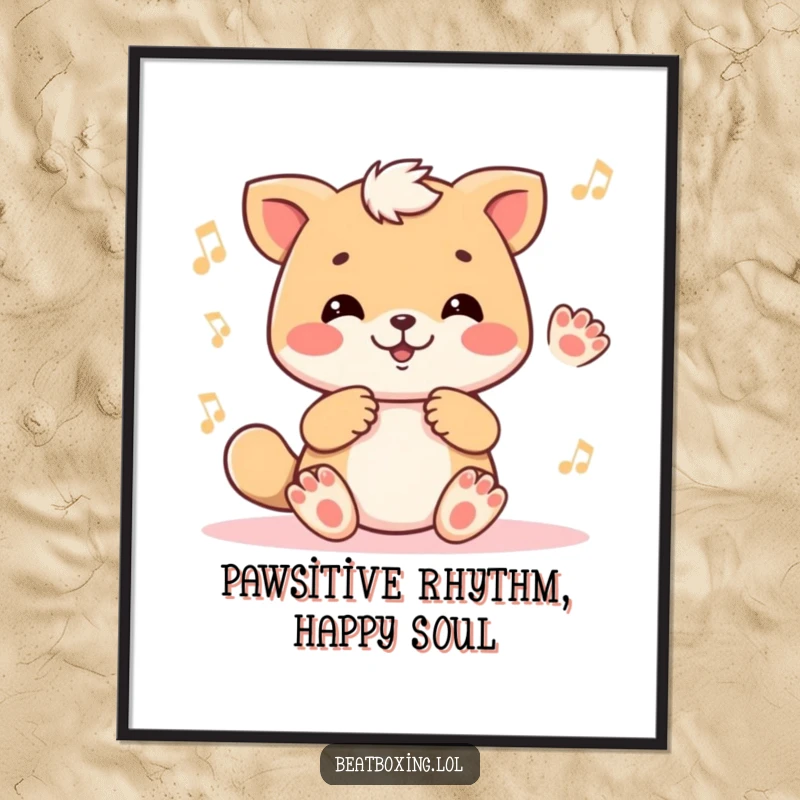 Funny Free Printable Wall Art: A cute animal character enthusiastically tapping its paws in a delightful, rhythmic pattern.