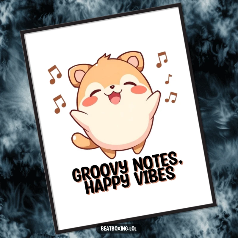 Funny Free Printable Wall Art of a round, smiling animal character joyfully singing to a beat, a whimsical piece of decor.