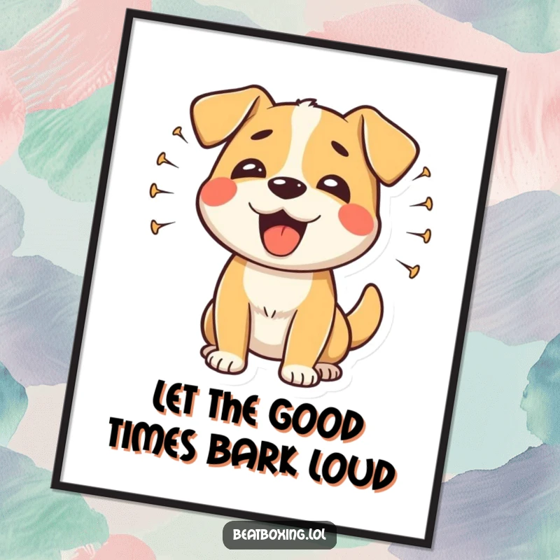 Funny Free Printable Dog Wall Art: Happy dog barking rhythmically with sound waves, a playful piece.