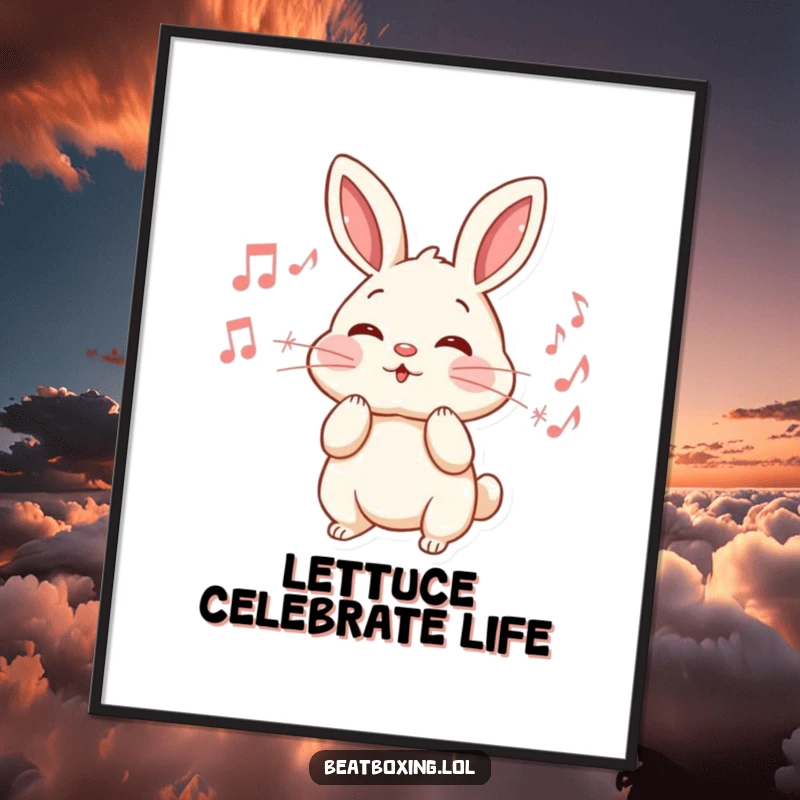 Funny Free Printable Wall Art: A lively rabbit blowing musical notes, creating a vibrant and cheerful atmosphere.