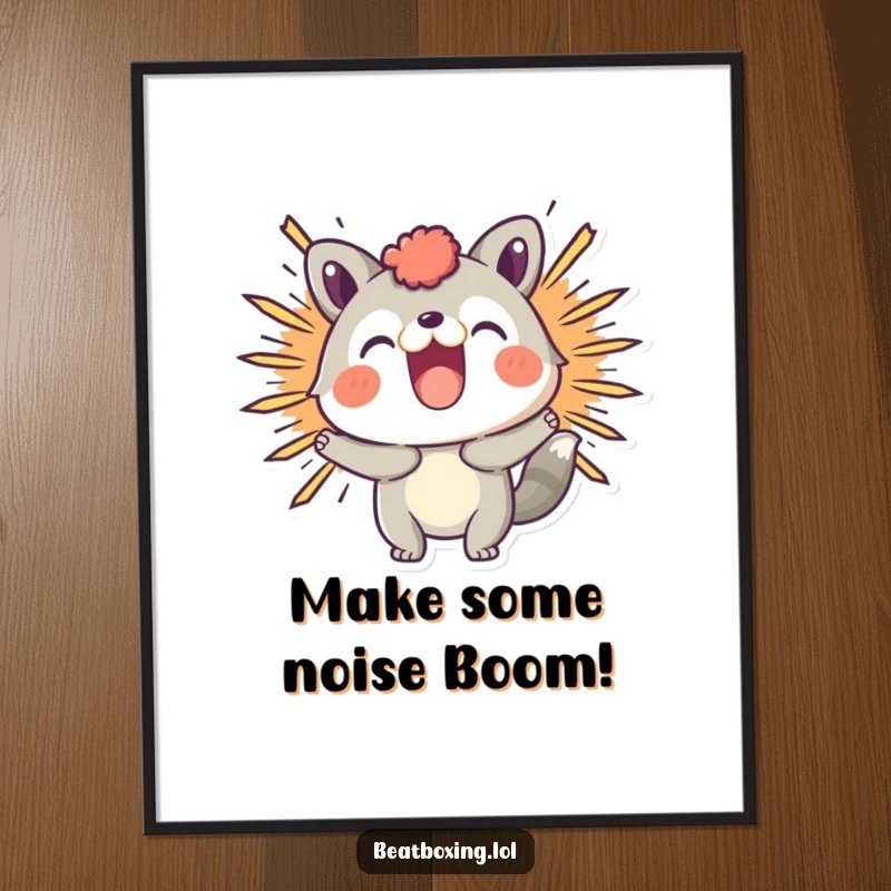 Funny Free Printable Wall Art capturing a playful animal character making a dynamic visual BOOM sound effect.
