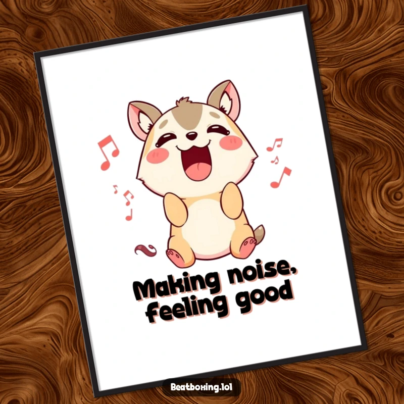 Funny Free Printable Wall Art: Cute animal character emitting rhythmic sounds, mouth open in a musical, humorous pose.
