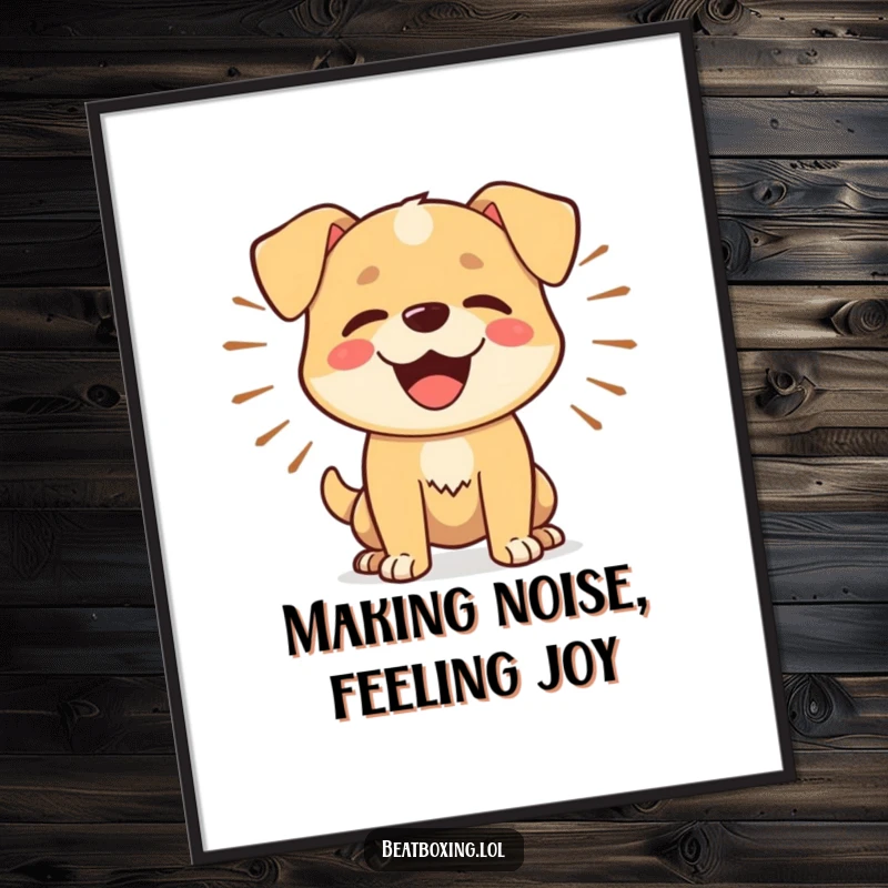 Funny Free Printable Wall Art: Happy dog barking rhythmically with sound waves emanating outward, creating lively and humorous decor.