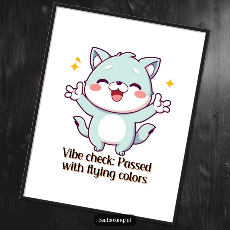 Funny Free Printable Wall Art, a dynamic kawaii animal striking energetic poses and making fun hand gestures, full of life.