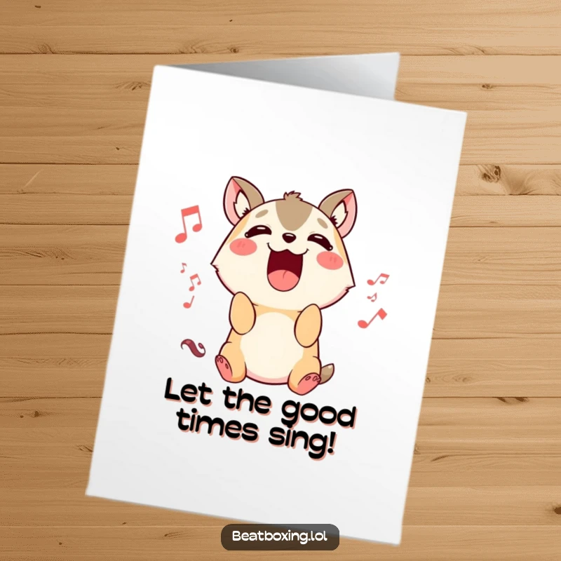 Funny Free Printable Birthday Card: Cute animal character singing joyfully with mouth open, celebrating a birthday with music.