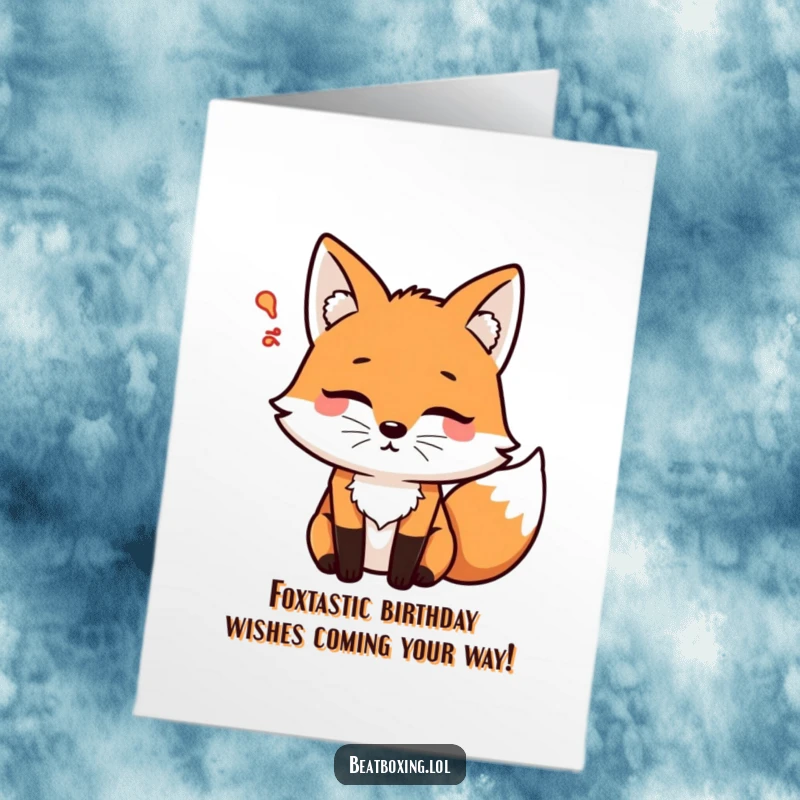 Funny Free Printable Fox Birthday Card: A focused fox exhales with a 'psshht' sound, ready to deliver birthday cheer. Hilarious downloadable art.