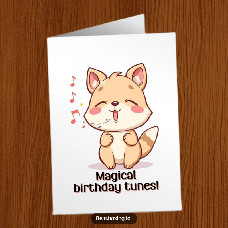 Funny Free Printable Birthday Card showcasing a whimsical animal character magically conjuring colorful musical notes from its mouth.