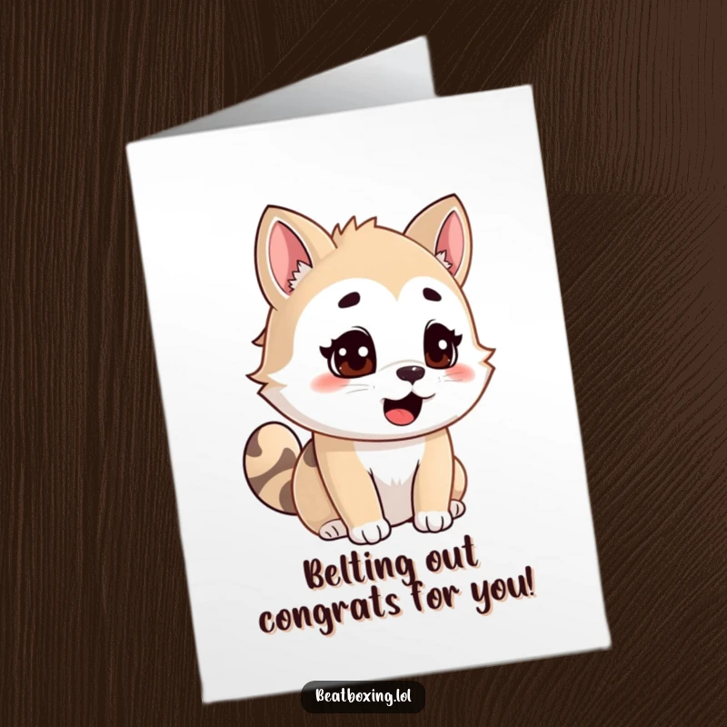 Free Printable Congratulations Card, an adorable animal intensely focused, vocalizing loudly to celebrate a significant achievement, inspiring image.