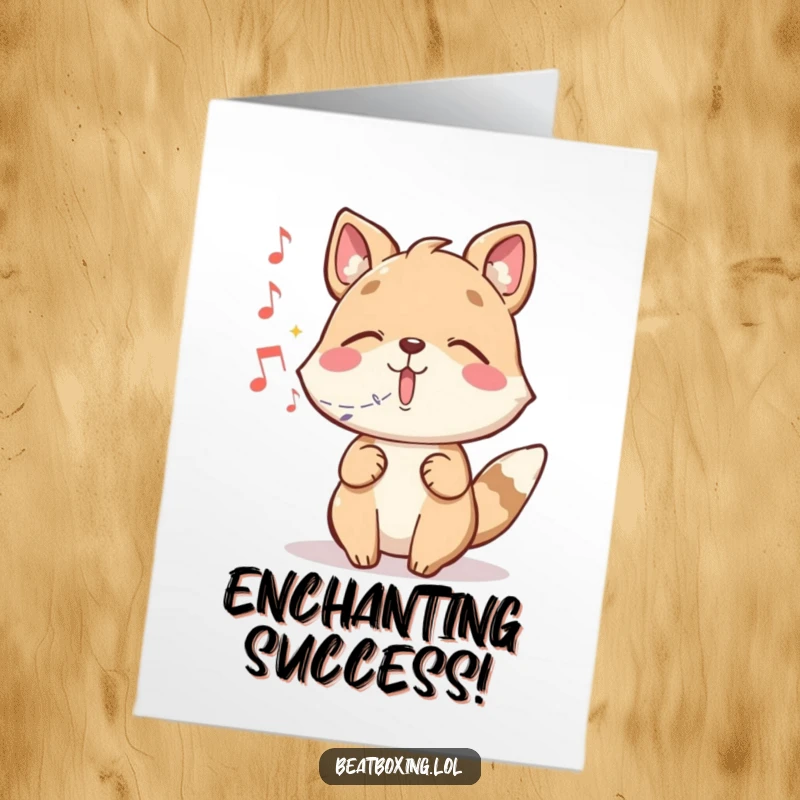 Funny Free Printable Congratulations Card of a whimsical animal character magically producing musical notes from its mouth to celebrate.