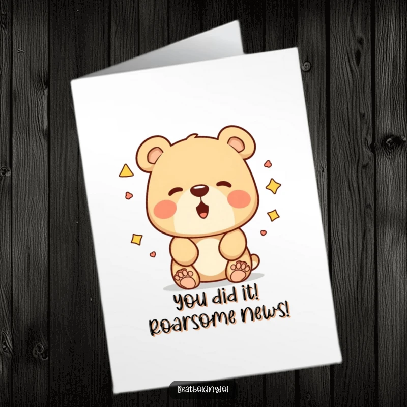 Funny Free Printable Bear Congratulations Card: Curious bear experimenting with funny mouth shapes, creating unique sounds for a congrats message.