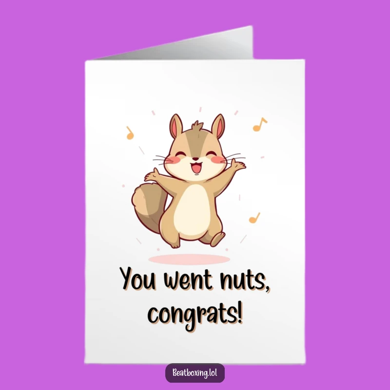 Free Printable Congrats Card: Squirrel Celebration Bounce - Joyful Win Downloadable