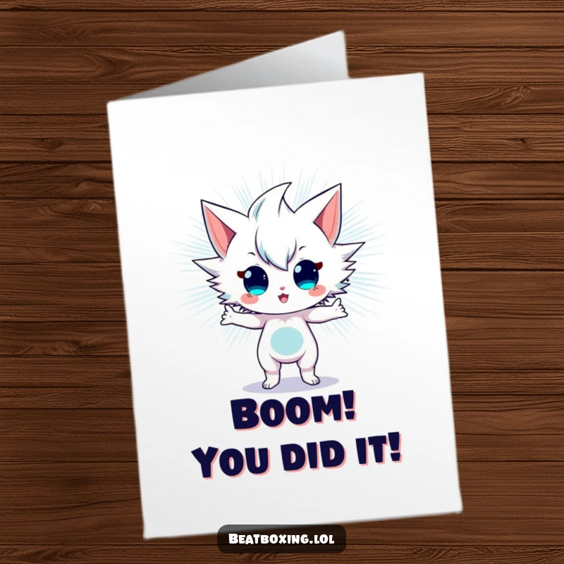 Funny free printable congratulations card of a character in an energetic stance, radiating sonic vibrations, celebrating achievement.