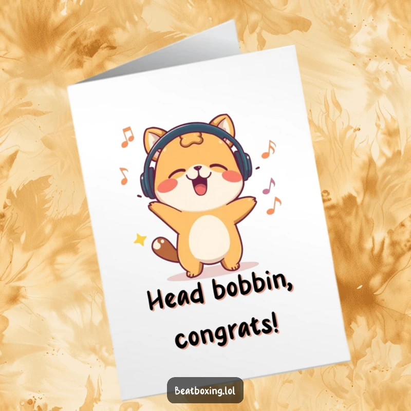 Funny Free Printable Congratulations Card: Happy animal bobbing its head energetically, celebrating a wonderful achievement.