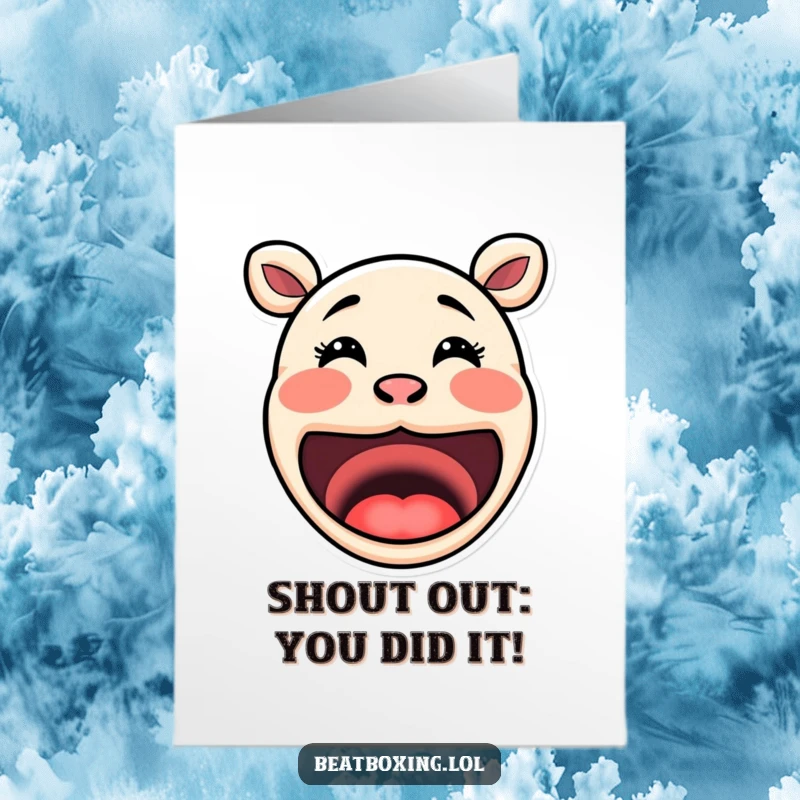 Free Printable Congratulations Card, exaggeratedly shaped mouths creating comical sound effects to express jubilant congratulations and success.