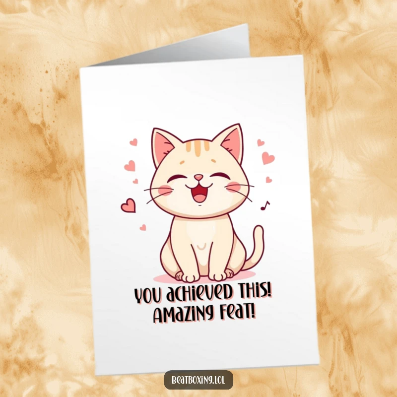 Funny Free Printable Cat Congratulations Card: A happy cat purring with playful meows, cheering for success. Downloadable art for winners.