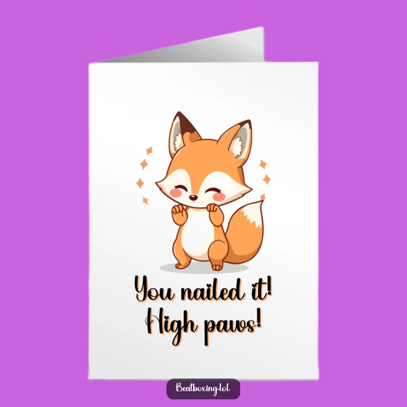 Free Printable Congrats Card: Fox Paw Beats Celebration - Humorous Downloadable Gift