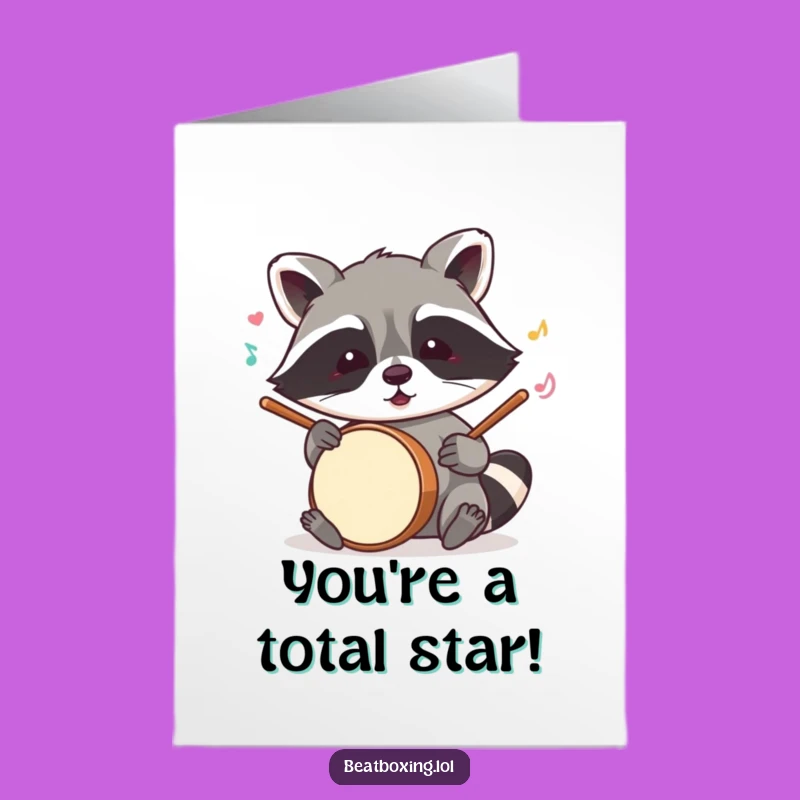 Free Printable Raccoon Congrats Card - Funny Drummer Downloadable Gift