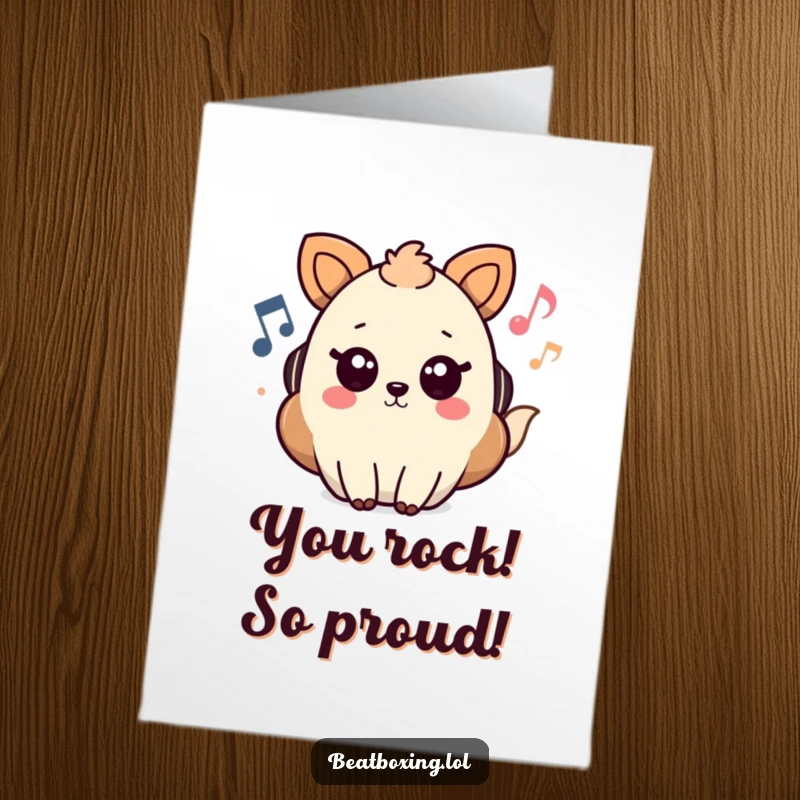 Funny free printable congratulations card with an animal character with sound waves visually appearing, conveying celebration.