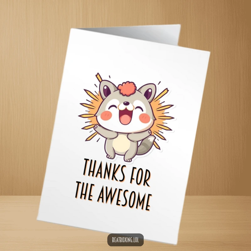 Funny Free Printable Thank You Card with a playful animal character making a striking visual BOOM sound.