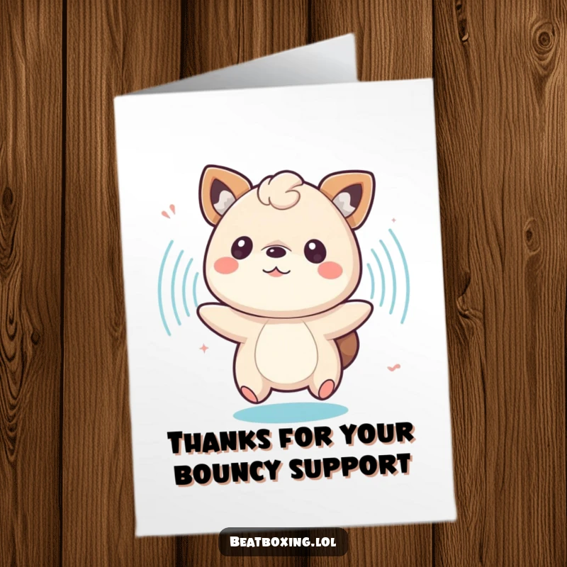 Funny Free Printable Thank You Card of a bouncing animal surrounded by pulsing sound waves, conveying enthusiastic gratitude.