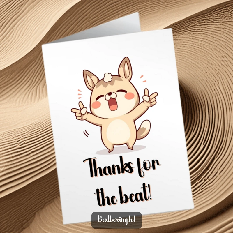 Funny Free Printable Thank You Card of a determined animal character pointing at their body to create funny sounds as thanks.