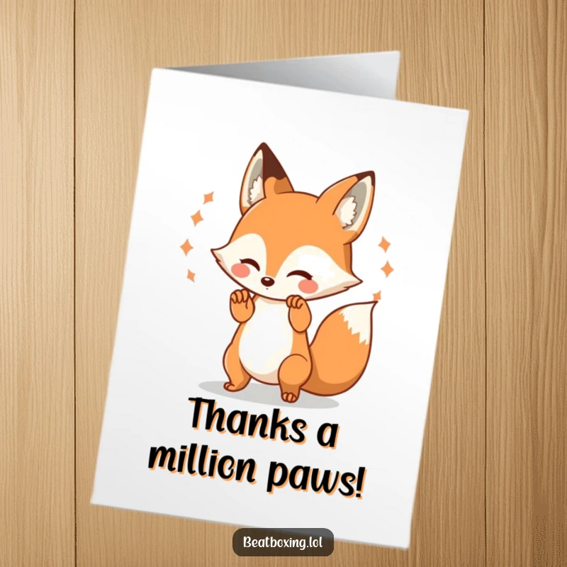 Funny Free Printable Thank You Card: A joyous fox character creating rhythmic visual pulses with its paws, showing thanks.