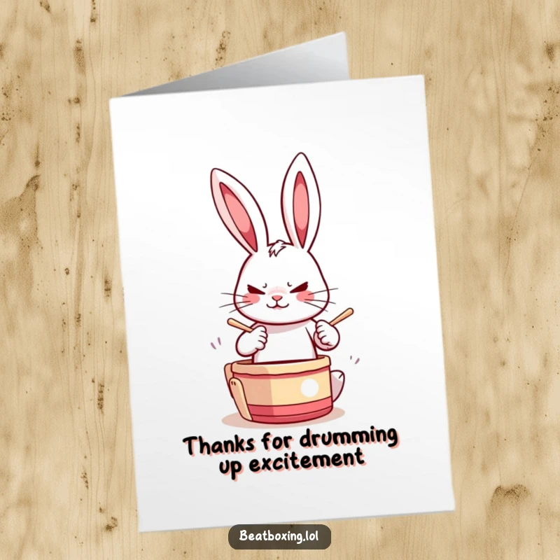 Funny Free Printable Rabbit Thank You Card: A determined rabbit tapping paws, conveying gratitude with energy. Downloadable art for kindness.