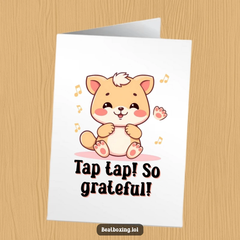 Funny Free Printable Thank You Card: Cute animal character tapping its paws in a happy, rhythmic pattern to say thanks.