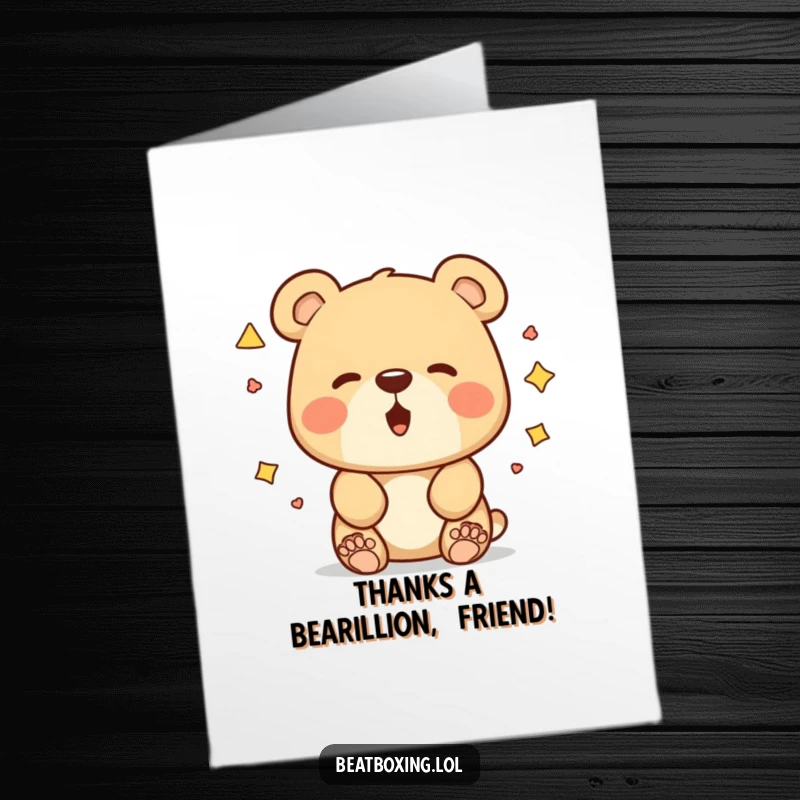 Funny Free Printable Bear Thank You Card: Curious bear experimenting with funny mouth shapes, creating unique sounds for a thank you note.