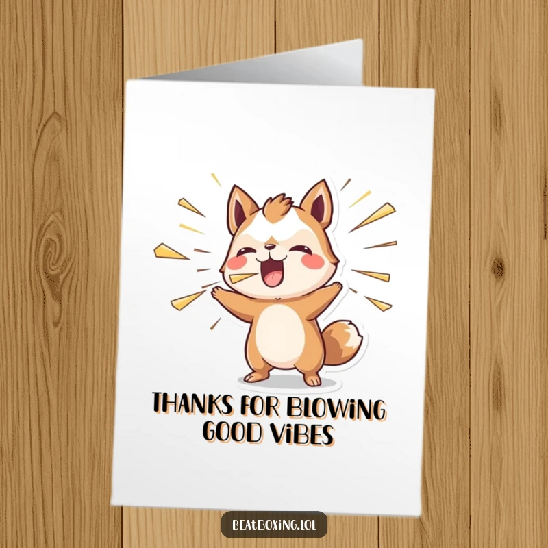 Funny Free Printable Thank You Card of an animal blowing air outwards with rhythmic intensity, showing deep appreciation.