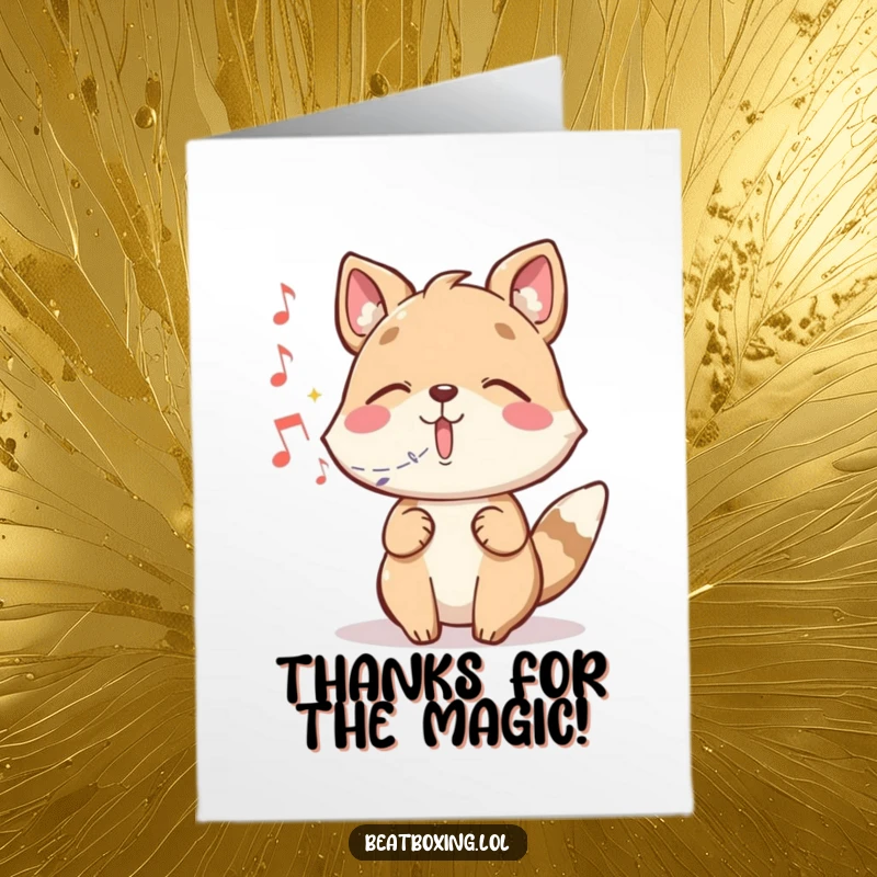 Funny Free Printable Thank You Card featuring a whimsical animal character magically conjuring musical notes from its mouth as a thank you.