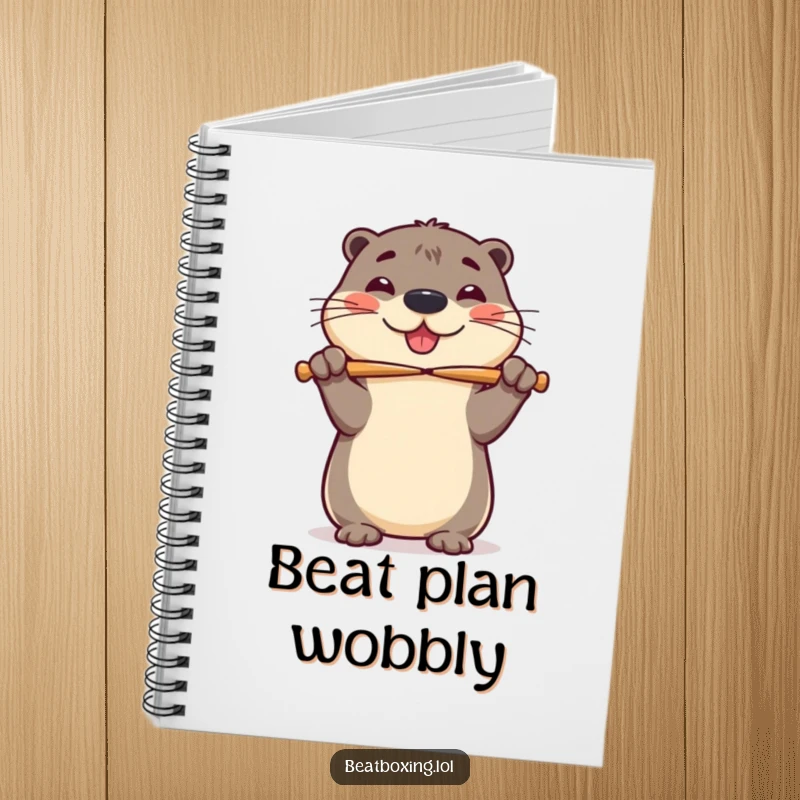 Funny notebook with a cheerful otter balancing drumsticks on its nose, perfect for capturing musical ideas.