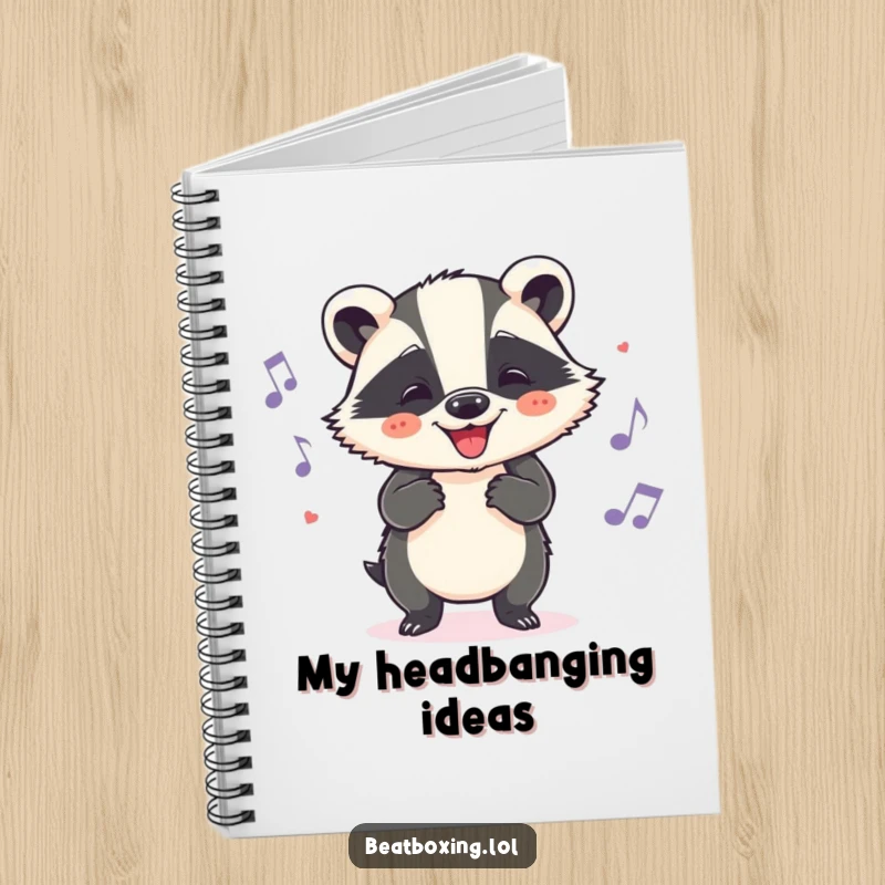 Funny badger notebook featuring a cheerful character grooving to a beat with head nods, perfect for jotting down groovy ideas.