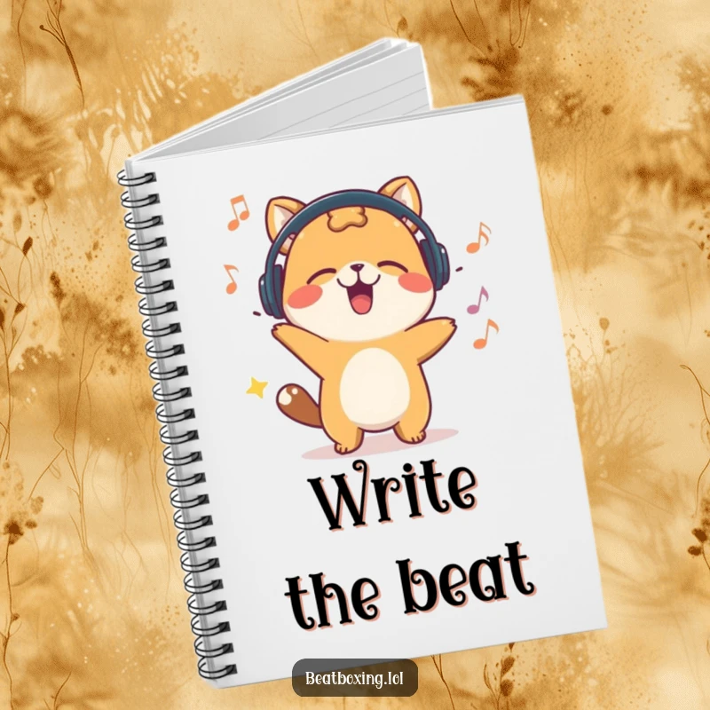 Funny notebook with a happy animal character energetically bobbing its head, perfect for writing music, lyrics, or creative ideas.