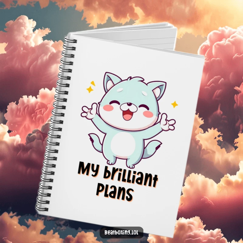 Funny Kawaii Animal Notebook: A cute, energetic character with dynamic hand gestures, designed for note-taking and creative writing.