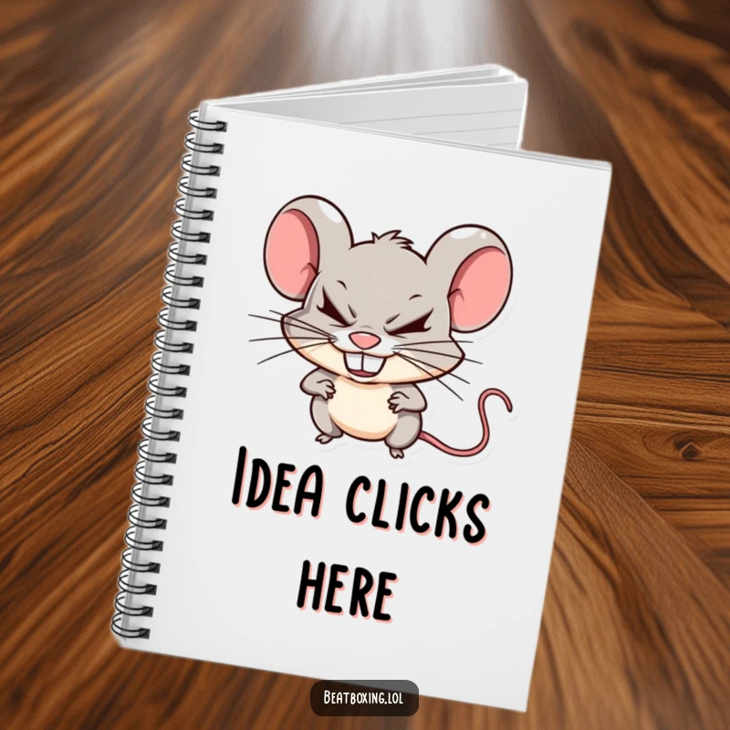 Funny mischievous mouse notebook with a mouse creating sharp beats by clicking its teeth, a gift for thinkers.