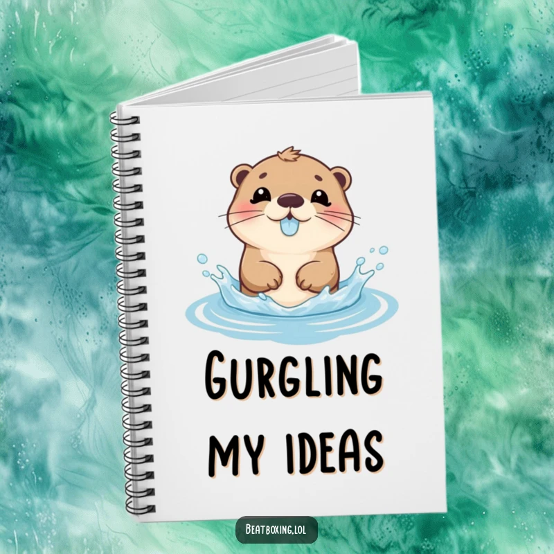 Funny Notebook with a playful otter character splashing water and gurgling, designed for joyful note-taking.