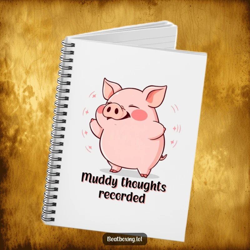 Funny plump pig notebook with a pig grunting rhythmically with bass vibrations, a gift for thinkers.