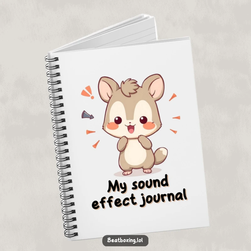 Funny notebook featuring a curious animal character playfully experimenting with different sound effects.