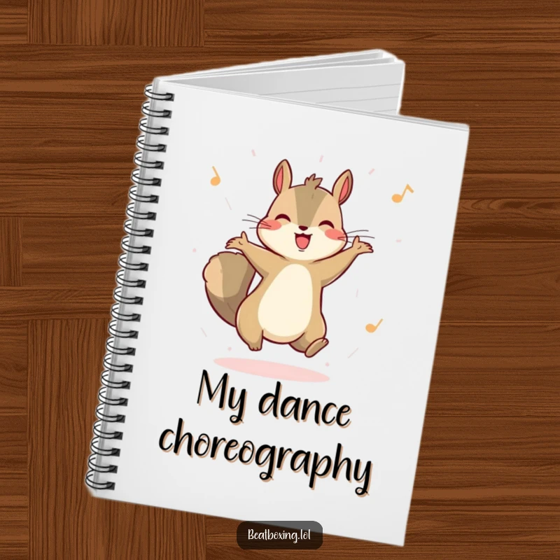 Funny notebook with a happy squirrel energetically bouncing to an unheard rhythm. Perfect for notes, journaling, and as a funny gift.