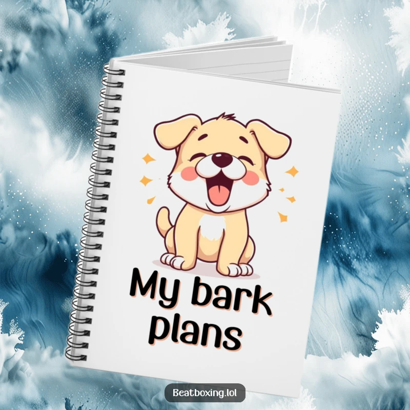 Funny Barking Puppy Notebook showing an energetic puppy barking in short bursts, perfect for journaling, notes, and bringing playful energy.